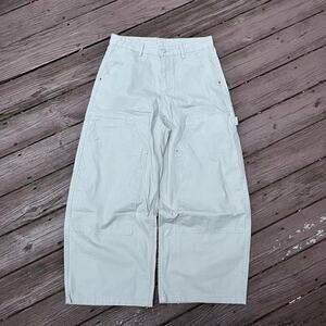 Double Knee J Shaped Khaki Pants Size 34 Big Back Pocket Workwear Style Baggy